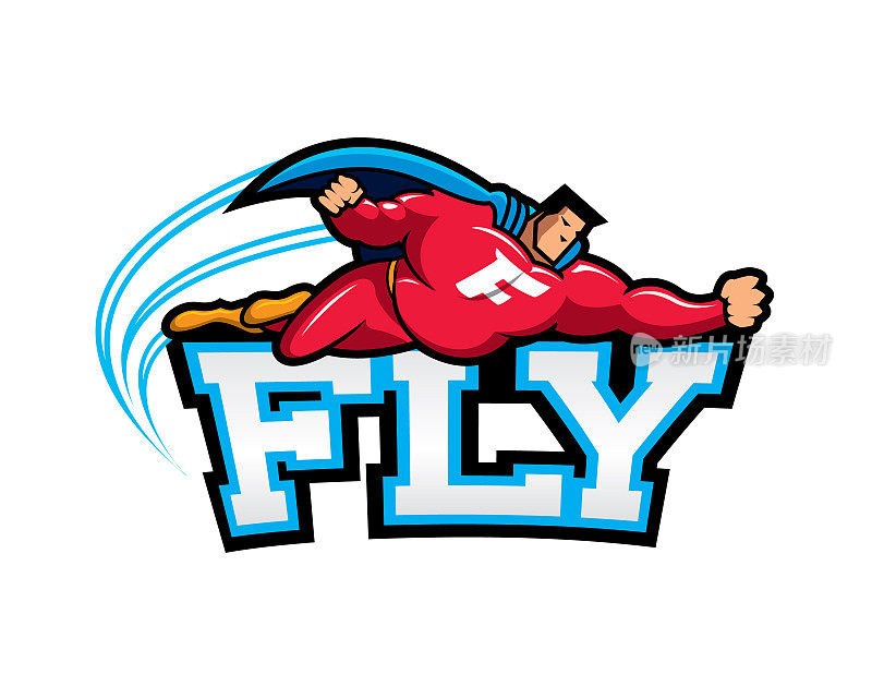 fat stomach superhero flying above FLY text